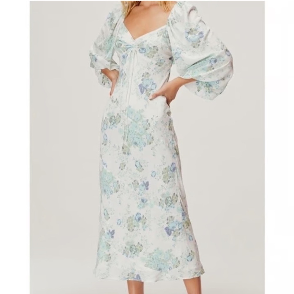 For love & lemons Goldie blue floral long sleeve midi dress xs